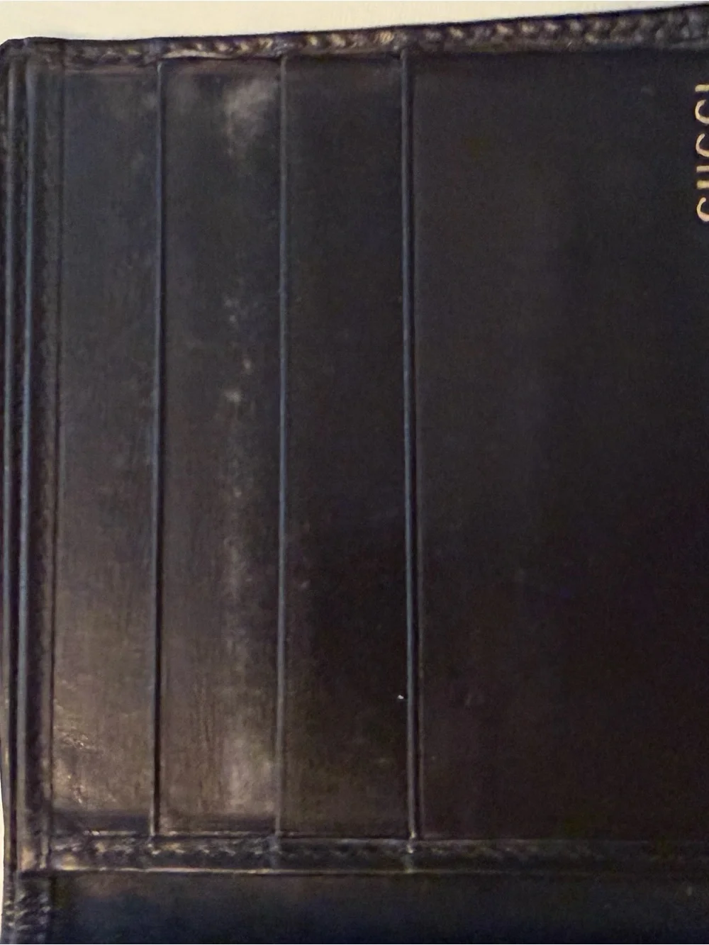 Gucci Black Leather Wallet with Gold Corner Accents